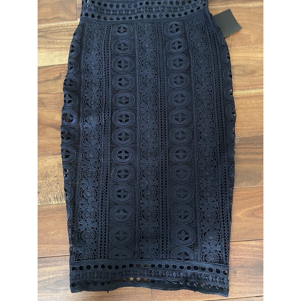 Lulus Navy Blue Crochet Halter Midi Dress Small Lace Cutout Zip Slimming Elegant - Picture 12 of 14